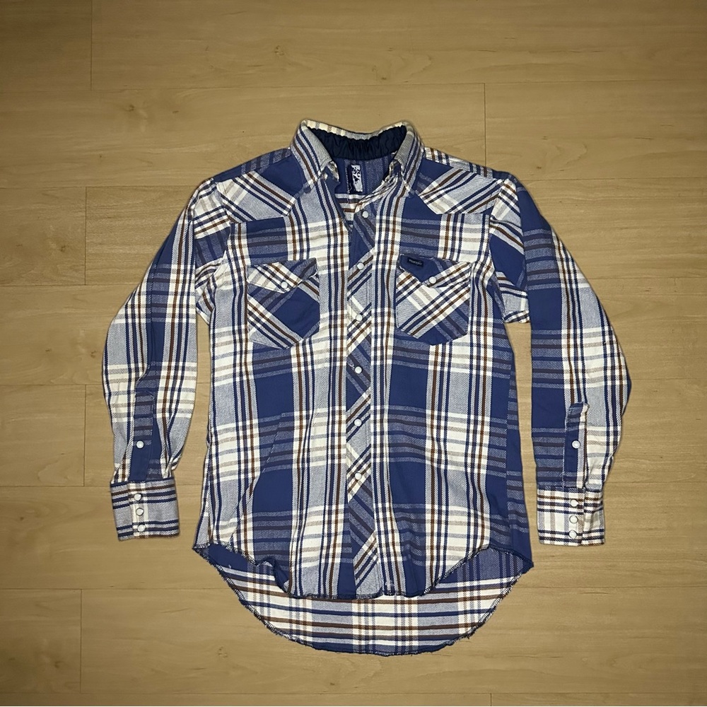 Vintage Mens WRANGLER Preshrunk Snap Up Flannel Western Dress Shirt Size 15.5-33